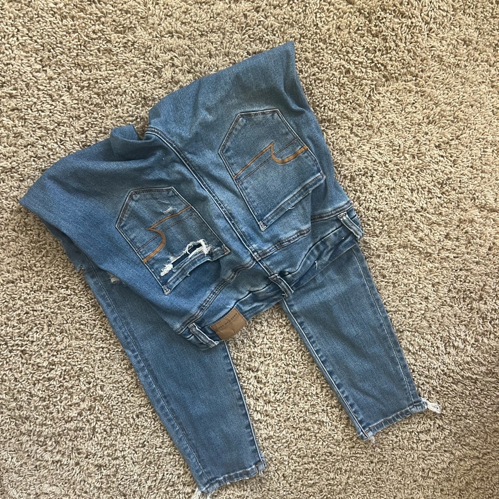 American Eagle Outfitters Ripped High Waisted Blue Skinny Jeans - Picture 2 of 2
